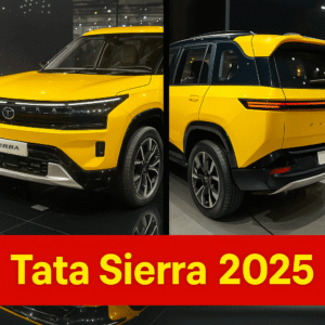 Tata Sierra 2025 side look yellow model showcased at Auto Expo