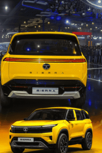 Tata Sierra 2025 yellow side profile EV new model showcased